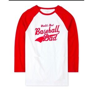 TCP Sports Mens XL Worlds Best Baseball Dad Father Raglan Graphic T-Shirt Red